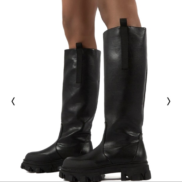 PUBLIC DESIRE β GENIUS BLACK KNEE HIGH CHUNKY SOLE BOOTS, WIDE FIT, SIZE US 6 - Picture 3 of 14